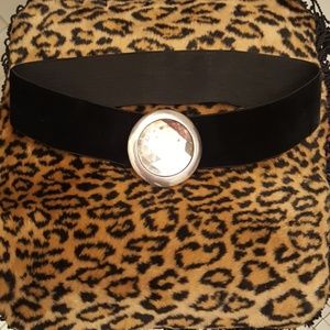 '70's Black Velvet Stretch Belt w/ Beveled Crystal